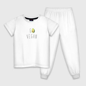 Детская пижама хлопок с принтом Go vegan #3 , 100% хлопок |  брюки и футболка прямого кроя, без карманов, на брюках мягкая резинка на поясе и по низу штанин
 | Тематика изображения на принте: avocado | go | govegan | vegan | vegetarian | авокадо | веган | веганство | вегетарианство