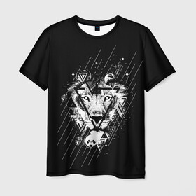 Мужская футболка 3D с принтом Лев  , 100% полиэфир | прямой крой, круглый вырез горловины, длина до линии бедер | leon | геометрия | женская толстовка | женская футболка со львом | животные | лев | мужская футболка со львом | треугольники | черная толстовка | черная футболка