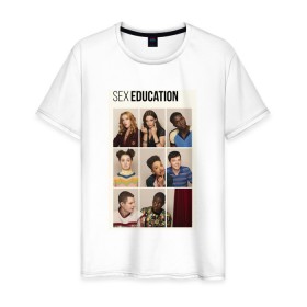 Мужская футболка хлопок с принтом Sex Education , 100% хлопок | прямой крой, круглый вырез горловины, длина до линии бедер, слегка спущенное плечо. | 