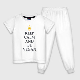 Детская пижама хлопок с принтом Keep calm and be vegan , 100% хлопок |  брюки и футболка прямого кроя, без карманов, на брюках мягкая резинка на поясе и по низу штанин
 | keep calm and be vegan | vegaan | vegan | vegetables | vegetarian | ананас | веган | вегатерианец | вегетарианец | заткнись и будь веганом | зож | йога | медитация | овощи | экология | я веган