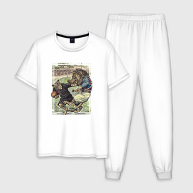 Мужская пижама хлопок с принтом English Rugby , 100% хлопок | брюки и футболка прямого кроя, без карманов, на брюках мягкая резинка на поясе и по низу штанин
 | rugby | регби | спорт | футбол
