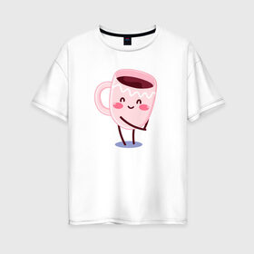 Женская футболка хлопок Oversize с принтом кофе , 100% хлопок | свободный крой, круглый ворот, спущенный рукав, длина до линии бедер
 | 14 февраля | день святого  валентина | любовь | парные | подарок