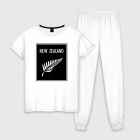 Женская пижама хлопок с принтом Регби Новая Зеландия , 100% хлопок | брюки и футболка прямого кроя, без карманов, на брюках мягкая резинка на поясе и по низу штанин | rugby | регби | спорт | футбол