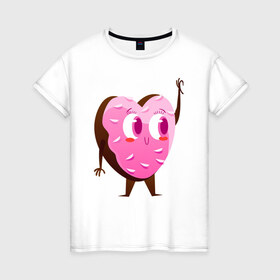 Женская футболка хлопок с принтом пончик , 100% хлопок | прямой крой, круглый вырез горловины, длина до линии бедер, слегка спущенное плечо | 14 февраля | день святого  валентина | любовь | парные | подарок