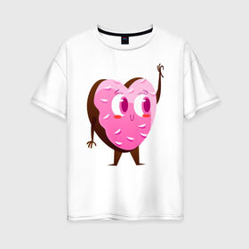 Женская футболка хлопок Oversize с принтом пончик , 100% хлопок | свободный крой, круглый ворот, спущенный рукав, длина до линии бедер
 | 14 февраля | день святого  валентина | любовь | парные | подарок