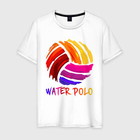 Мужская футболка хлопок с принтом Мяч для водного поло , 100% хлопок | прямой крой, круглый вырез горловины, длина до линии бедер, слегка спущенное плечо. | polo | water polo | вода | водное поло | водный спорт | плавание | пловец | поло | спорт
