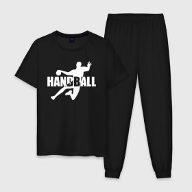 Мужская пижама хлопок с принтом Гандболист , 100% хлопок | брюки и футболка прямого кроя, без карманов, на брюках мягкая резинка на поясе и по низу штанин
 | Тематика изображения на принте: hand ball | handball | play | игра | игра в ганбол | игра с мячом | мяч | руки | футбол