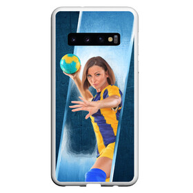 Чехол для Samsung Galaxy S10 с принтом Гандболистка , Силикон | Область печати: задняя сторона чехла, без боковых панелей | Тематика изображения на принте: hand ball | handball | play | игра | игра в ганбол | игра с мячом | мяч | руки | футбол