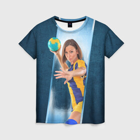 Женская футболка 3D с принтом Гандболистка , 100% полиэфир ( синтетическое хлопкоподобное полотно) | прямой крой, круглый вырез горловины, длина до линии бедер | hand ball | handball | play | игра | игра в ганбол | игра с мячом | мяч | руки | футбол