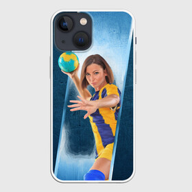 Чехол для iPhone 13 mini с принтом Гандболистка ,  |  | Тематика изображения на принте: hand ball | handball | play | игра | игра в ганбол | игра с мячом | мяч | руки | футбол