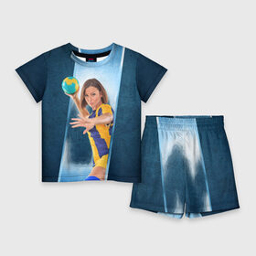 Детский костюм с шортами 3D с принтом Гандболистка ,  |  | hand ball | handball | play | игра | игра в ганбол | игра с мячом | мяч | руки | футбол