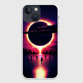 Чехол для iPhone 13 mini с принтом Retrowave   bleeding sun ,  |  | Тематика изображения на принте: cosmos | dark all day | gunship | retro wave | retrowave | stars