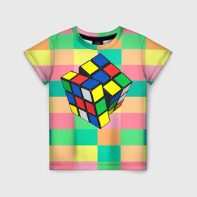 Детская футболка 3D с принтом Кубик Рубика , 100% гипоаллергенный полиэфир | прямой крой, круглый вырез горловины, длина до линии бедер, чуть спущенное плечо, ткань немного тянется | Тематика изображения на принте: игра | интеллект | куб | кубик | рубик | ум