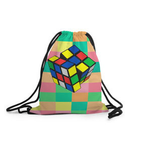 Рюкзак-мешок 3D с принтом Кубик Рубика , 100% полиэстер | плотность ткани — 200 г/м2, размер — 35 х 45 см; лямки — толстые шнурки, застежка на шнуровке, без карманов и подкладки | Тематика изображения на принте: игра | интеллект | куб | кубик | рубик | ум