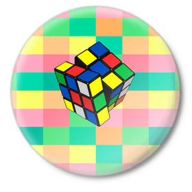 Значок с принтом Кубик Рубика ,  металл | круглая форма, металлическая застежка в виде булавки | Тематика изображения на принте: игра | интеллект | куб | кубик | рубик | ум