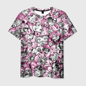Мужская футболка 3D с принтом Ahegao валентинки , 100% полиэфир | прямой крой, круглый вырез горловины, длина до линии бедер | 14 февраля | ahegao | anime | manga | аниме | ахегао | день святого валентина | любовь | манга | паттерн | розовый | сердечки | сердце