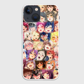 Чехол для iPhone 13 mini с принтом MANY FACES OF AHEGAO color ,  |  | Тематика изображения на принте: ahegao | anime | manga | neko | o face | аниме | ахегао | девушки | иероглифы | картинки | коллаж | лица | манга | тян | тянки | язык