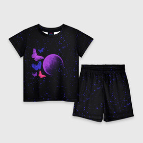Детский костюм с шортами 3D с принтом Бабочки в космосе ,  |  | бабочки | животные | звезды | космос | насекомые | планета