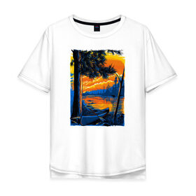 Мужская футболка хлопок Oversize с принтом Байдарка на берегу реки , 100% хлопок | свободный крой, круглый ворот, “спинка” длиннее передней части | boat | canoe | kayak | байдарка | водник | каноэ | каяк | лодка | сплав