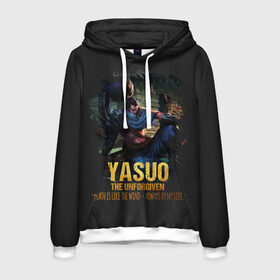 Мужская толстовка 3D с принтом Yasuo , 100% полиэстер | двухслойный капюшон со шнурком для регулировки, мягкие манжеты на рукавах и по низу толстовки, спереди карман-кенгуру с мягким внутренним слоем. | Тематика изображения на принте: jinx | kda | league | lol | moba | pentakill | riot | rise | rus | skins | варвик | варус | воин | легенд | лига | лол | маг | стрелок | танк | чемпион