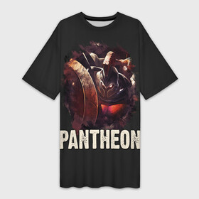 Платье-футболка 3D с принтом Pantheon ,  |  | Тематика изображения на принте: jinx | kda | league | lol | moba | pentakill | riot | rise | rus | skins | варвик | варус | воин | легенд | лига | лол | маг | стрелок | танк | чемпион