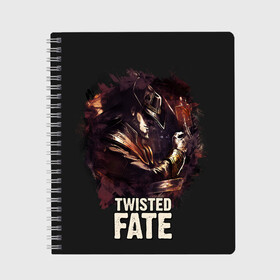 Тетрадь с принтом Twisted Fate , 100% бумага | 48 листов, плотность листов — 60 г/м2, плотность картонной обложки — 250 г/м2. Листы скреплены сбоку удобной пружинной спиралью. Уголки страниц и обложки скругленные. Цвет линий — светло-серый
 | jinx | kda | league | lol | moba | pentakill | riot | rise | rus | skins | варвик | варус | воин | легенд | лига | лол | маг | стрелок | танк | чемпион