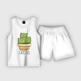 Детская пижама с шортами хлопок с принтом Кактус Котики ,  |  | cacti | cactus | cat | kitty | plants | кактус | кот | котики | кошка | растения | цветы