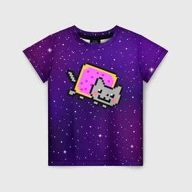 Детская футболка 3D с принтом Nyan Cat , 100% гипоаллергенный полиэфир | прямой крой, круглый вырез горловины, длина до линии бедер, чуть спущенное плечо, ткань немного тянется | cat | meme | nyan cat | space | youtube | животное | звезды | интернет | космос | кошка | мем | прикол | радуга | юмор | ютуб