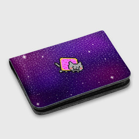Картхолдер с принтом с принтом Nyan Cat , натуральная матовая кожа | размер 7,3 х 10 см; кардхолдер имеет 4 кармана для карт; | Тематика изображения на принте: cat | meme | nyan cat | space | youtube | животное | звезды | интернет | космос | кошка | мем | прикол | радуга | юмор | ютуб