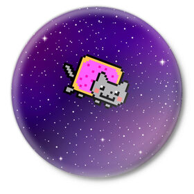 Значок с принтом Nyan Cat ,  металл | круглая форма, металлическая застежка в виде булавки | Тематика изображения на принте: cat | meme | nyan cat | space | youtube | животное | звезды | интернет | космос | кошка | мем | прикол | радуга | юмор | ютуб