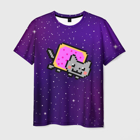 Мужская футболка 3D с принтом Nyan Cat , 100% полиэфир | прямой крой, круглый вырез горловины, длина до линии бедер | cat | meme | nyan cat | space | youtube | животное | звезды | интернет | космос | кошка | мем | прикол | радуга | юмор | ютуб