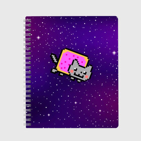 Тетрадь с принтом Nyan Cat , 100% бумага | 48 листов, плотность листов — 60 г/м2, плотность картонной обложки — 250 г/м2. Листы скреплены сбоку удобной пружинной спиралью. Уголки страниц и обложки скругленные. Цвет линий — светло-серый
 | Тематика изображения на принте: cat | meme | nyan cat | space | youtube | животное | звезды | интернет | космос | кошка | мем | прикол | радуга | юмор | ютуб