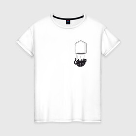 Женская футболка хлопок с принтом Кот , 100% хлопок | прямой крой, круглый вырез горловины, длина до линии бедер, слегка спущенное плечо | забавная | карман | кот