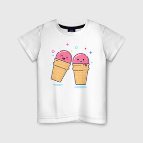 Детская футболка хлопок с принтом Мороженки , 100% хлопок | круглый вырез горловины, полуприлегающий силуэт, длина до линии бедер | мороженка мороженки пара вкусняшка любовь отн