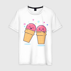 Мужская футболка хлопок с принтом Мороженки , 100% хлопок | прямой крой, круглый вырез горловины, длина до линии бедер, слегка спущенное плечо. | мороженка мороженки пара вкусняшка любовь отн