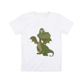 Детская футболка хлопок с принтом дракончик , 100% хлопок | круглый вырез горловины, полуприлегающий силуэт, длина до линии бедер | 