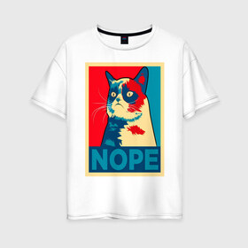 Женская футболка хлопок Oversize с принтом Grumpy Cat , 100% хлопок | свободный крой, круглый ворот, спущенный рукав, длина до линии бедер
 | Тематика изображения на принте: cat | grumpy | meme | nope | интернет | кот | кот мем | кошка | мем | ноуп | прикол | угрюмый | юмор