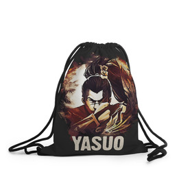 Рюкзак-мешок 3D с принтом Yasuo , 100% полиэстер | плотность ткани — 200 г/м2, размер — 35 х 45 см; лямки — толстые шнурки, застежка на шнуровке, без карманов и подкладки | jinx | kda | league | lol | moba | pentakill | riot | rise | rus | skins | варвик | варус | воин | легенд | лига | лол | маг | стрелок | танк | чемпион