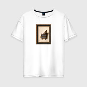 Женская футболка хлопок Oversize с принтом The Goldfinch , 100% хлопок | свободный крой, круглый ворот, спущенный рукав, длина до линии бедер
 | the goldfinch | акварель | арт | голландский | животные | искусство | карел | картина | минимализм | рисунок | стиль | фабрициус | художник | щегол