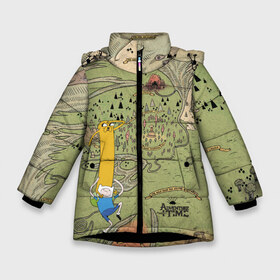 Зимняя куртка для девочек 3D с принтом Adventure time Map , ткань верха — 100% полиэстер; подклад — 100% полиэстер, утеплитель — 100% полиэстер. | длина ниже бедра, удлиненная спинка, воротник стойка и отстегивающийся капюшон. Есть боковые карманы с листочкой на кнопках, утяжки по низу изделия и внутренний карман на молнии. 

Предусмотрены светоотражающий принт на спинке, радужный светоотражающий элемент на пуллере молнии и на резинке для утяжки. | Тематика изображения на принте: adventure time | finn the human | jake the dog | vdzajul | джейк | лич | марселин | ооо | рикардио | снежный король | финн | финн парнишка