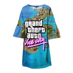 Детское платье 3D с принтом GRAND THEFT AUTO:VICE CITY , 100% полиэстер | прямой силуэт, чуть расширенный к низу. Круглая горловина, на рукавах — воланы | Тематика изображения на принте: grand theft auto 2 | grand theft auto 3 | grand theft auto v | grand theft auto: san andreas | grand theft auto: vice city | gta 5 | gta online | gta v | город | игры