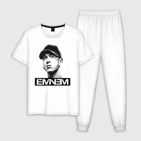 Мужская пижама хлопок с принтом Eminem , 100% хлопок | брюки и футболка прямого кроя, без карманов, на брюках мягкая резинка на поясе и по низу штанин
 | Тематика изображения на принте: eminem | evil | ken kaniff | marshall bruce mathers iii | mm | rap | slim shady | маршалл брюс мэтерс iii | рэп | рэп рок | хип хоп | хорроркор | эминем