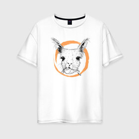 Женская футболка хлопок Oversize с принтом Животное , 100% хлопок | свободный крой, круглый ворот, спущенный рукав, длина до линии бедер
 | альпака | голова | животное | лама | лиса | урод | чб | эмоция