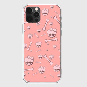 Чехол для iPhone 12 Pro Max с принтом Cute bones , Силикон |  | bone | pink | pink skull | skeleton | skull | кости | розовый | череп