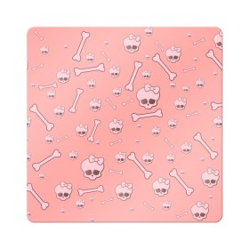 Магнит виниловый Квадрат с принтом Cute bones , полимерный материал с магнитным слоем | размер 9*9 см, закругленные углы | bone | pink | pink skull | skeleton | skull | кости | розовый | череп