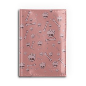 Обложка для автодокументов с принтом Cute bones , натуральная кожа |  размер 19,9*13 см; внутри 4 больших “конверта” для документов и один маленький отдел — туда идеально встанут права | Тематика изображения на принте: bone | pink | pink skull | skeleton | skull | кости | розовый | череп