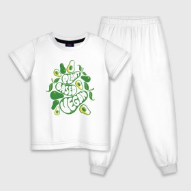 Детская пижама хлопок с принтом Plant Based Vegan Avocado , 100% хлопок |  брюки и футболка прямого кроя, без карманов, на брюках мягкая резинка на поясе и по низу штанин
 | 