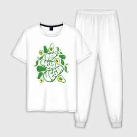 Мужская пижама хлопок с принтом Plant Based Vegan Avocado , 100% хлопок | брюки и футболка прямого кроя, без карманов, на брюках мягкая резинка на поясе и по низу штанин
 | 
