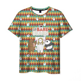 Мужская футболка 3D с принтом We Bare Bears , 100% полиэфир | прямой крой, круглый вырез горловины, длина до линии бедер | grizzly | ice bear | panda | the three bare bears | vdzajul | we bare bears | белый | вся правда о медведях | гризли | панда | правда