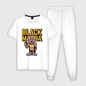 Мужская пижама хлопок с принтом Kobe - Black Mamba , 100% хлопок | брюки и футболка прямого кроя, без карманов, на брюках мягкая резинка на поясе и по низу штанин
 | basketball | black | bryant | game | james | kobe | kobebryant | lakers | lebron | los angeles | mamba | nba | rip | slam dunk | баскетбол | баскетболист | брайант | браянт | джеймс | игрок | коби | леброн | лейкерс | лос анджеле